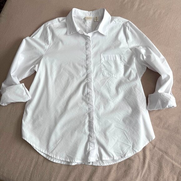 Westbound Tops - Westbound White Button Down Front AND Back Long Roll Up Sleeves Blouse Size XL
